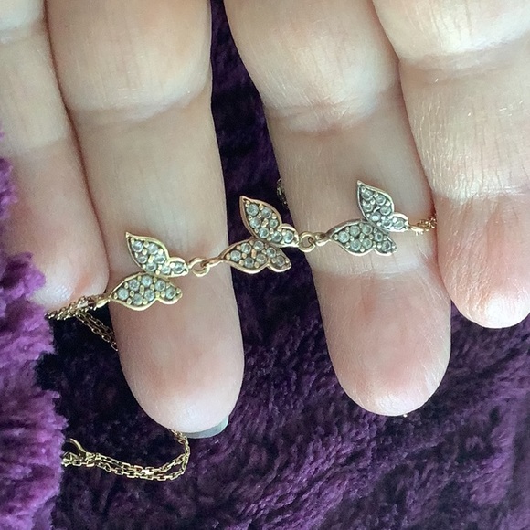 14K Gold, 3 Butterflies, 2 Strand Chain Bracelet, White, Rosegold, Yellow Gold - Picture 8 of 11